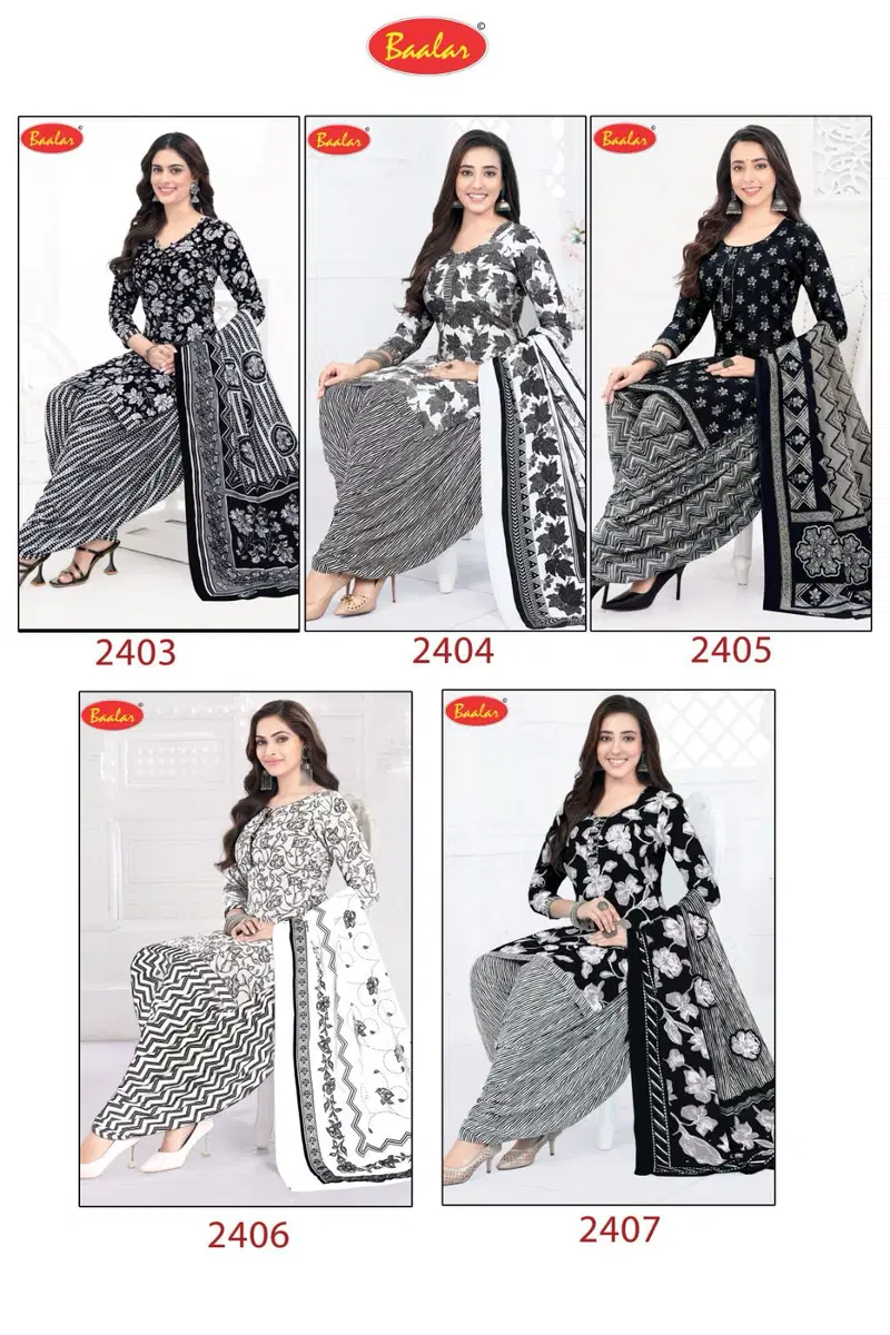 Black & White Patiyala By Baalar Printed Cotton Dress Material Exporters In India